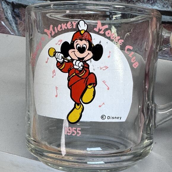 Disney Mickey Mouse Club Glass Mug Bandleader 1955 USA Anchor Hocking Coffee Cup - Picture 3 of 8